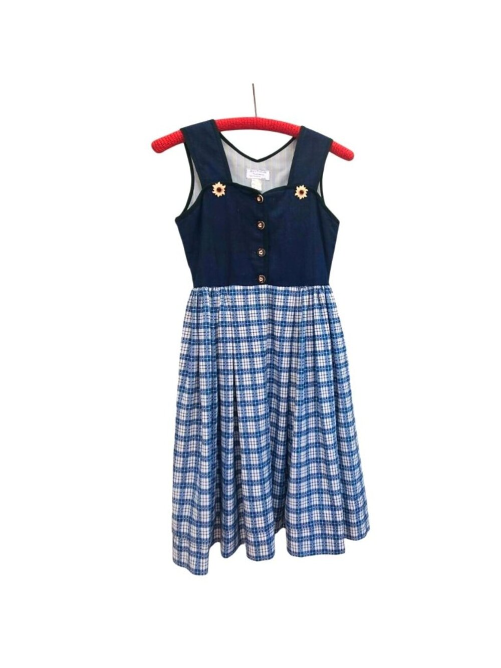 Vintage 80s 90s Handmade Dirndl Dress Blue and White Cotton Polyester XXS - Picture 4 of 16